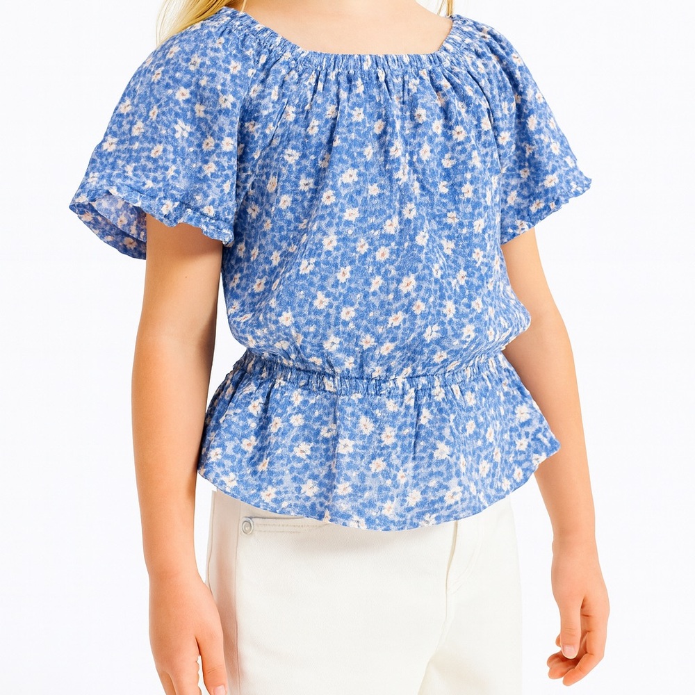 Amy Byer Blue and White Floral Kids Blouse